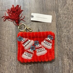 Anthropologie Red and White Embroidered Wallet